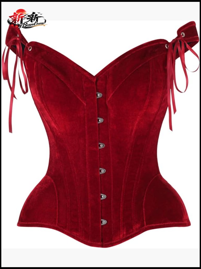 Fullbust Velvet Steel Boned Corset With Straps And Front Busk